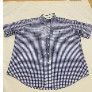 US‎ Polo Assn Mens Gingham Short Sleeve Button Down Shirt Size L Blue White